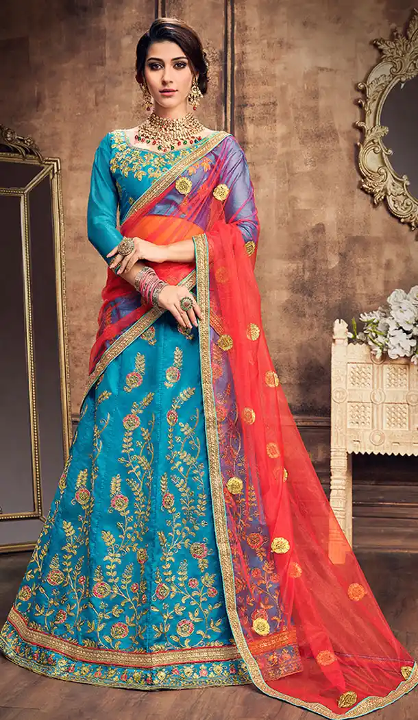 Charming Sky Blue Color Silk Casual Party Wear Plus Size Lehenga Choli - 530965312