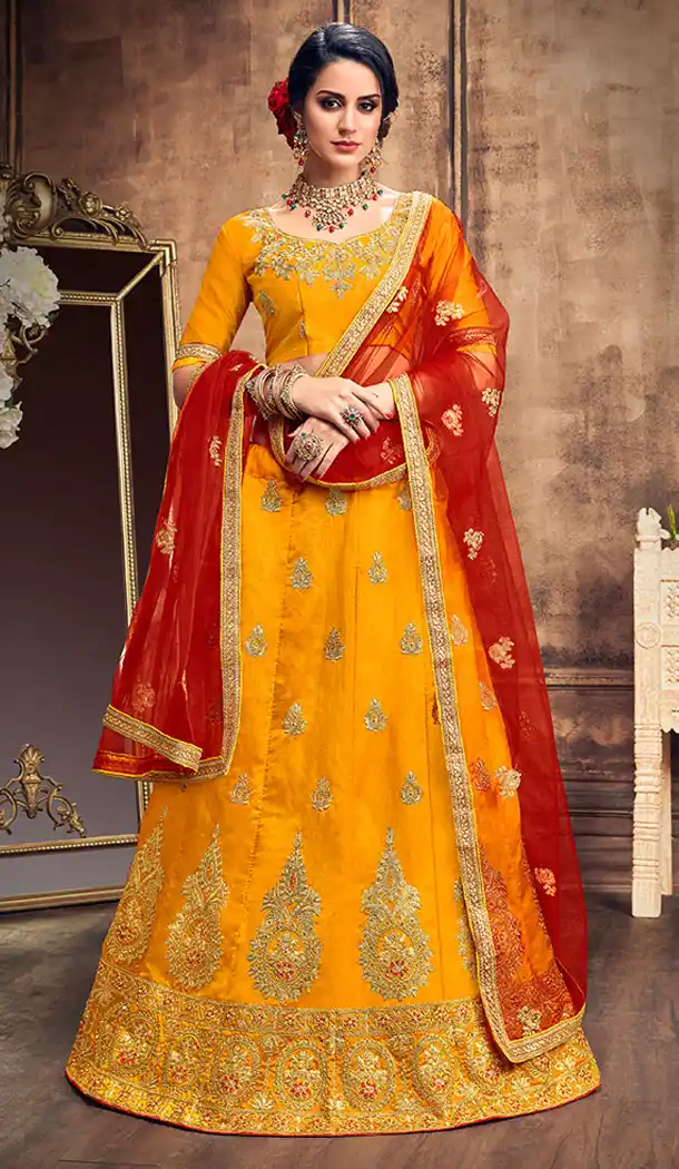 Elegant Yellow Color Silk Casual Party Wear Plus Size Lehenga Choli - 530965313