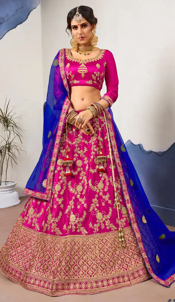 Magenta Color Satin Silk Traditional Party Plus Size Lehenga Choli - 531065318