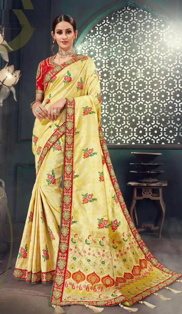 Light Yellow Color Bhagalpuri Silk Designer Treditional Saree Blouse - 521964020