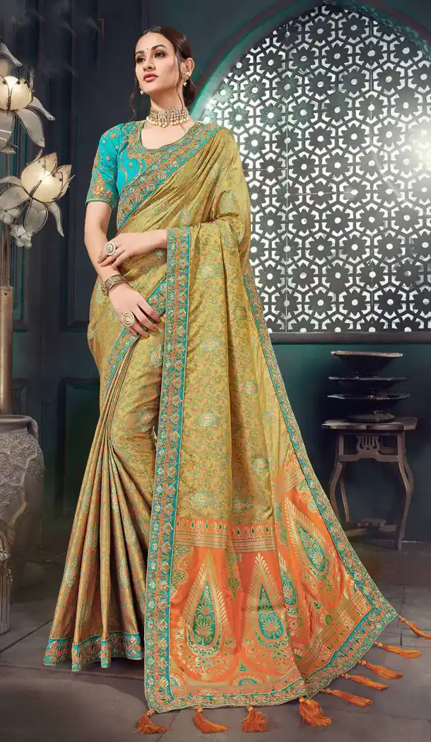 Beige Color Bhagalpuri Silk Designer Treditional Saree Blouse - 521964021