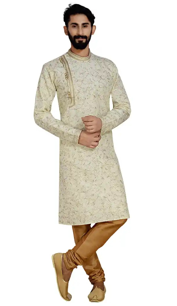 Cream Color Dhupion Silk Designer Readymade Kurta Pajama - 529565205