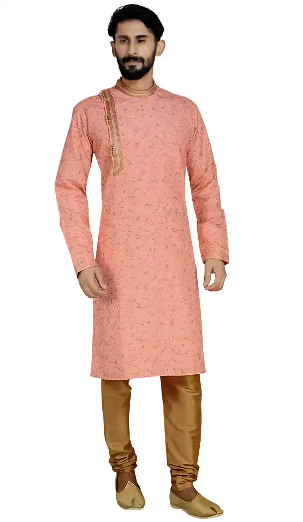 Chic Pink Color Dhupion Silk Designer Readymade Men Kurta Pajama - 529565207