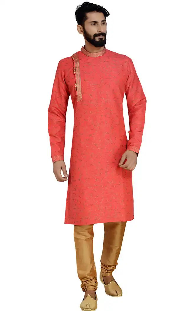 Red Color Dhupion Silk Designer Readymade Men Kurta Pajama - 529565208
