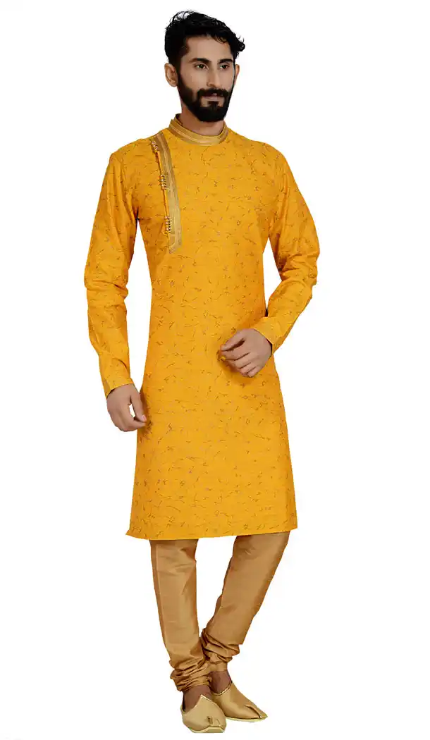 Yellow Color Dhupion Silk Designer Readymade Men Kurta Pajama - 529565210