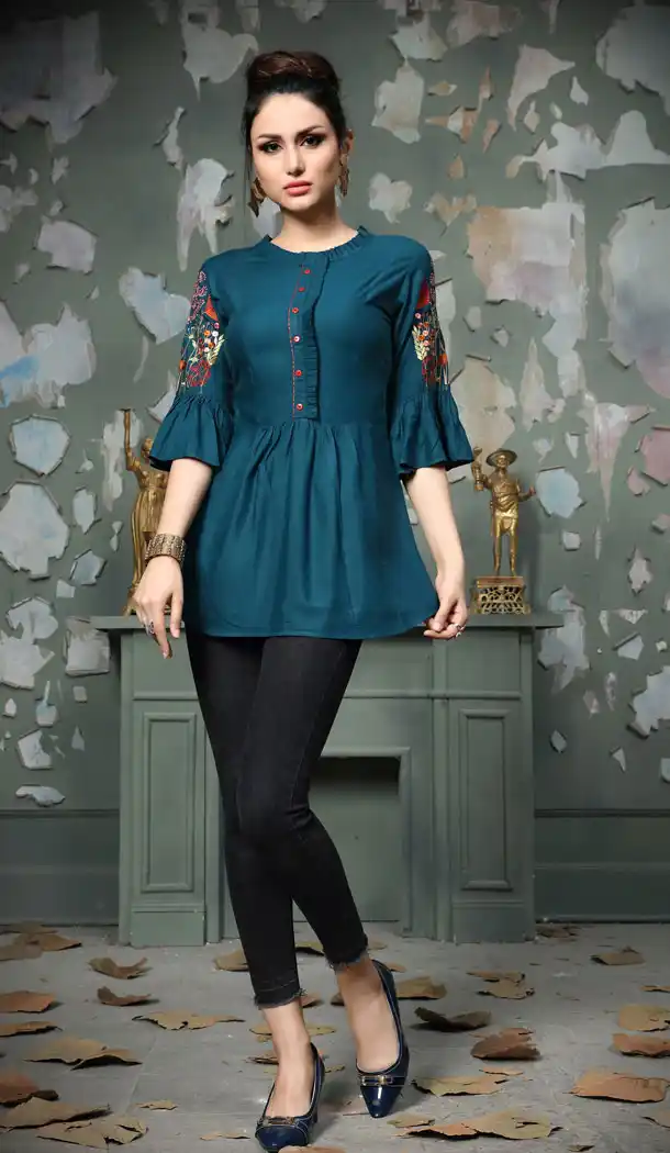 Contemporary Blue Color Rayon Party Wear Readymade Crop Top - 530465273