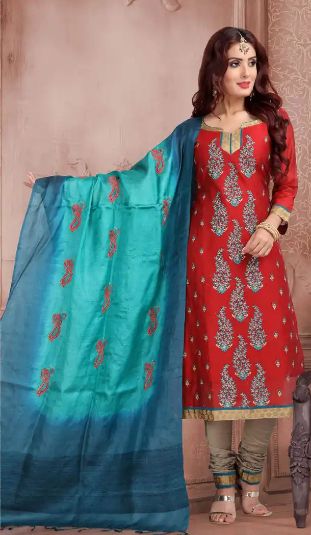 Unique Red Color Banaras Silk Casual Wear Salwar Kameez - 532965477