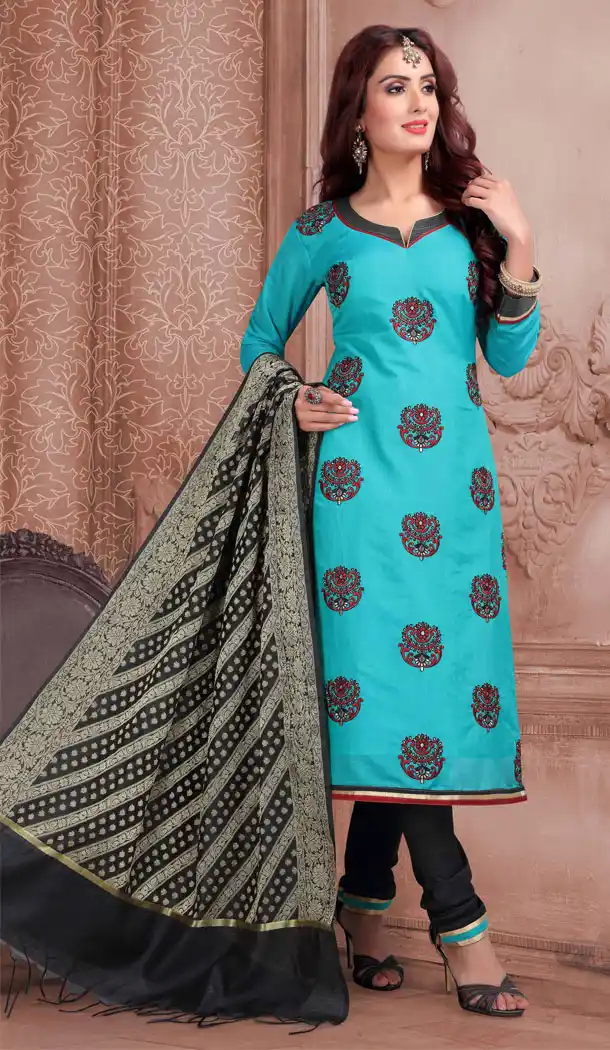 Sky Blue Color Banaras Slub Casual Wear Salwar Kameez - 532965482