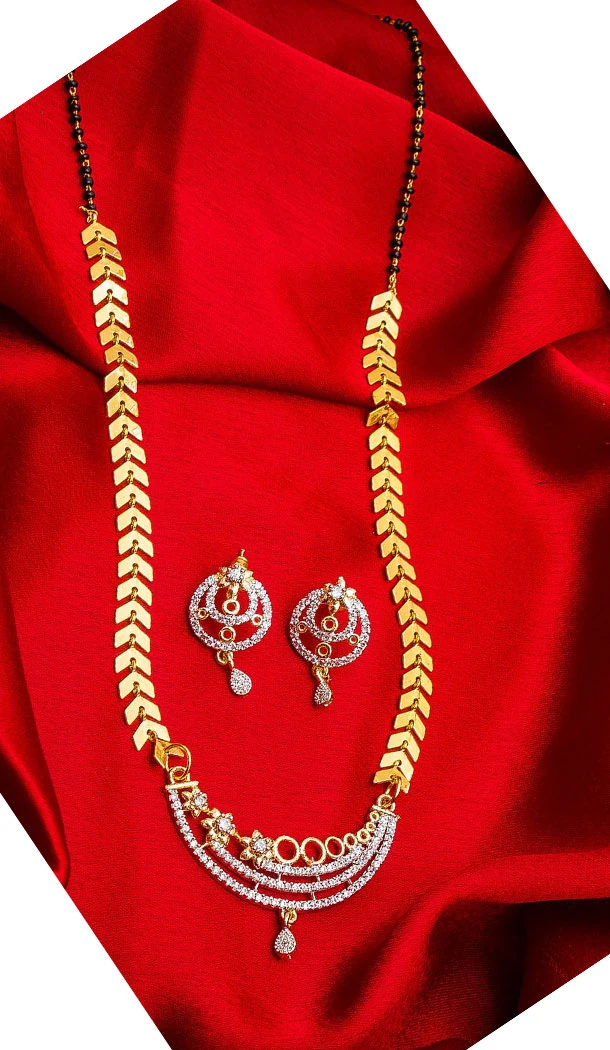 Ethnic Golden Color Alloy Pendant Designer Imitation Mangalsutra Jewellery - 533365563