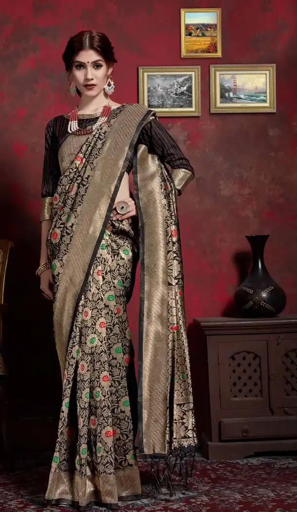 Black Color Maher Silk Jacquard Treditional Saree Blouse - 533865636