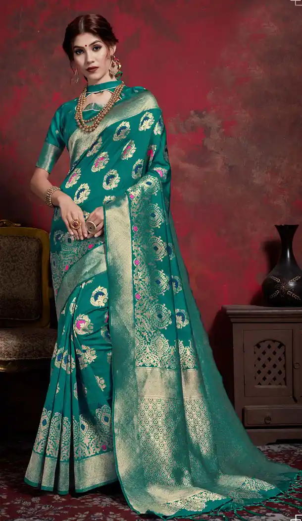 Green Color Maher Silk Jacquard Treditional Saree Blouse - 533865637