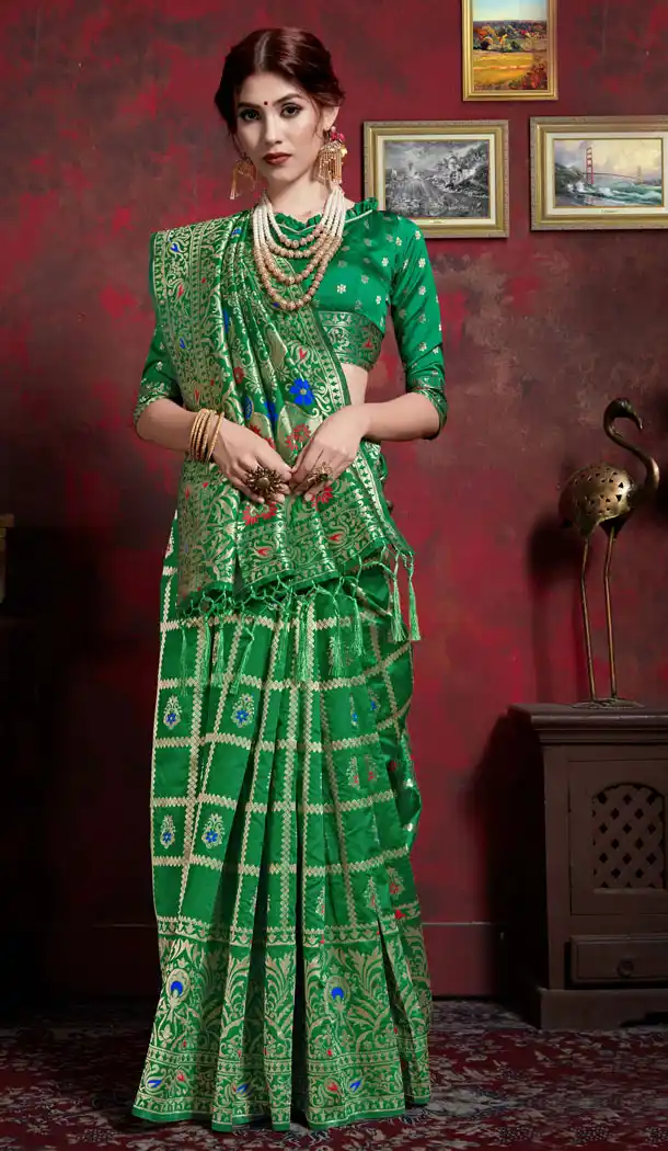 Green Color Maher Silk Jacquard Treditional Saree Blouse - 533865639