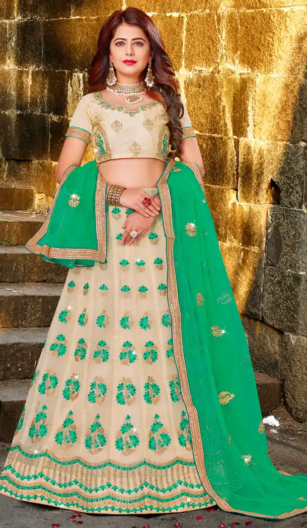 Classy Beige Color Organza Embroidered Party Wear Plus Size Lehenga Choli - 534865787