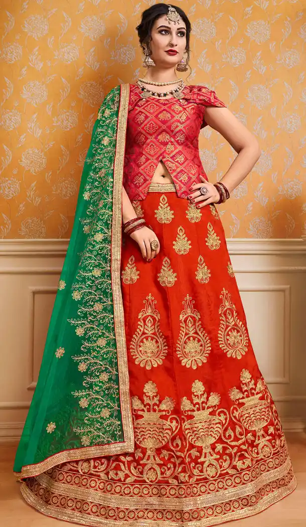 Red Color Banglori Silk Treditional Wear Plus Size Lehenga Choli - 535165799