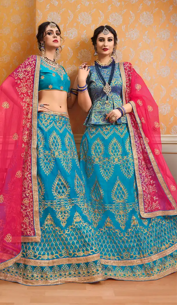 Sky Blue Color Banglori Silk Treditional Wear Plus Size Lehenga Choli - 535165802