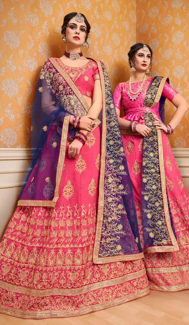 Pink Color Banglori Silk Treditional Wear Plus Size Lehenga Choli - 535165803