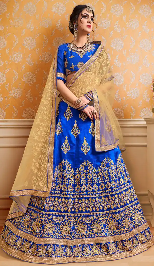 Royal Blue Color Banglori Silk Treditional Wear Plus Size Lehenga Choli - 535165804