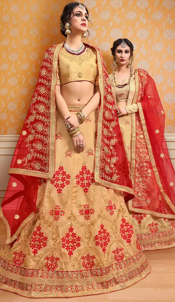 Beige Color Banglori Silk Treditional Wear Plus Size Lehenga Choli - 535165805