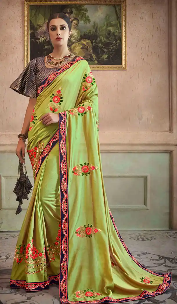 Light Green Georgette Treditional Designer Plus Size Saris - 535265809