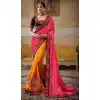 Pink And Yellow Georgette Treditional Designer Plus Size Saris - 535265810