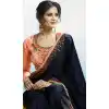 Navy Blue Color Fancy Fabric Embroidered Designer Saris - 533965643