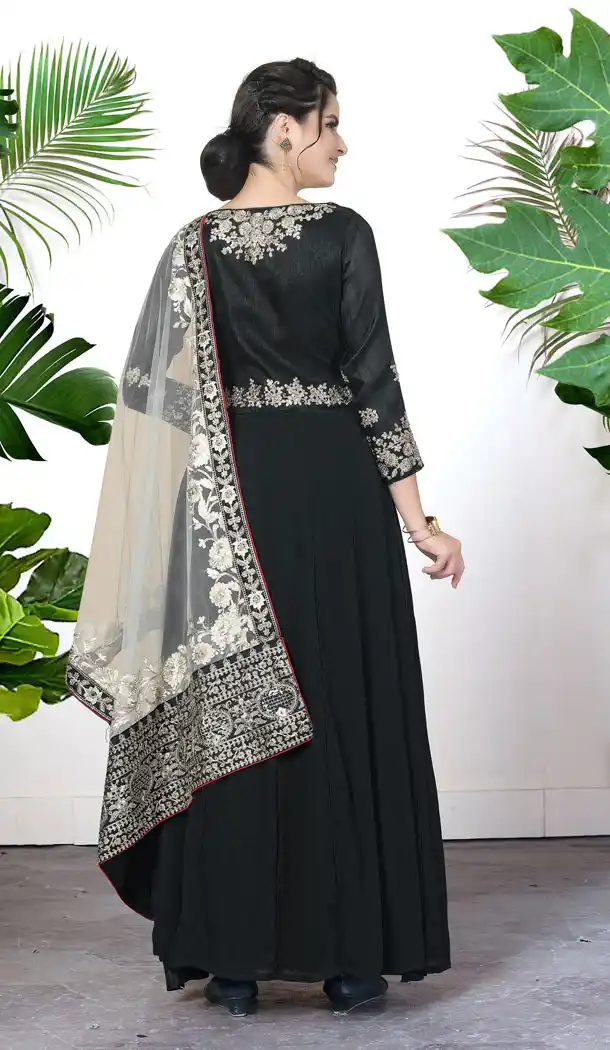 Black Color Faux Georgette Party Wear Long Salwar Kameez - 535865894