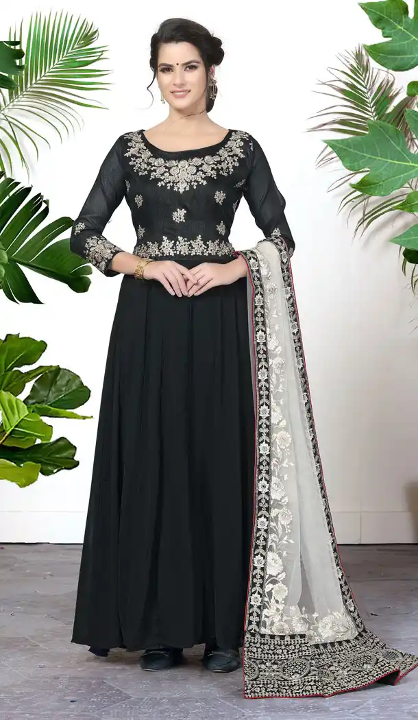 Black Color Faux Georgette Party Wear Long Salwar Kameez - 535865894