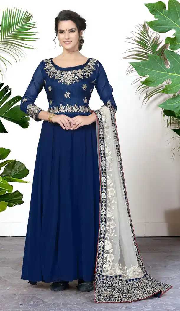 Alluring Blue Color Faux Georgette Party Wear Long Salwar Kameez - 535865895