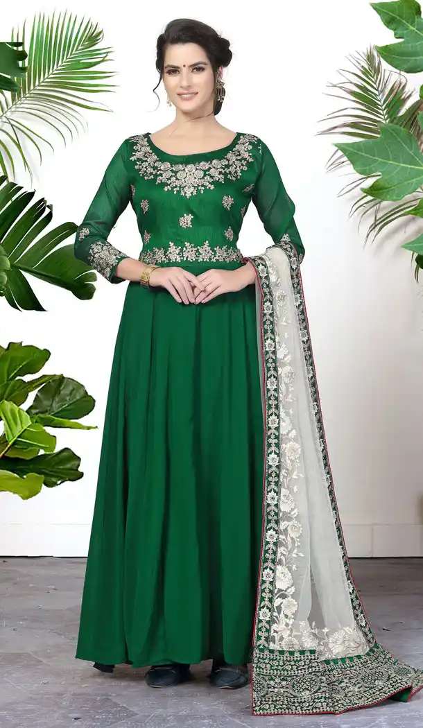 Flamboyant Green Color Faux Georgette Party Wear Long Salwar Kameez - 535865896