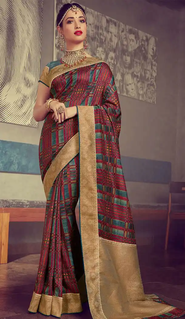 Celebrity Tamannaah Bhatia Grey Color Crepe Silk Designer Saree 536065928