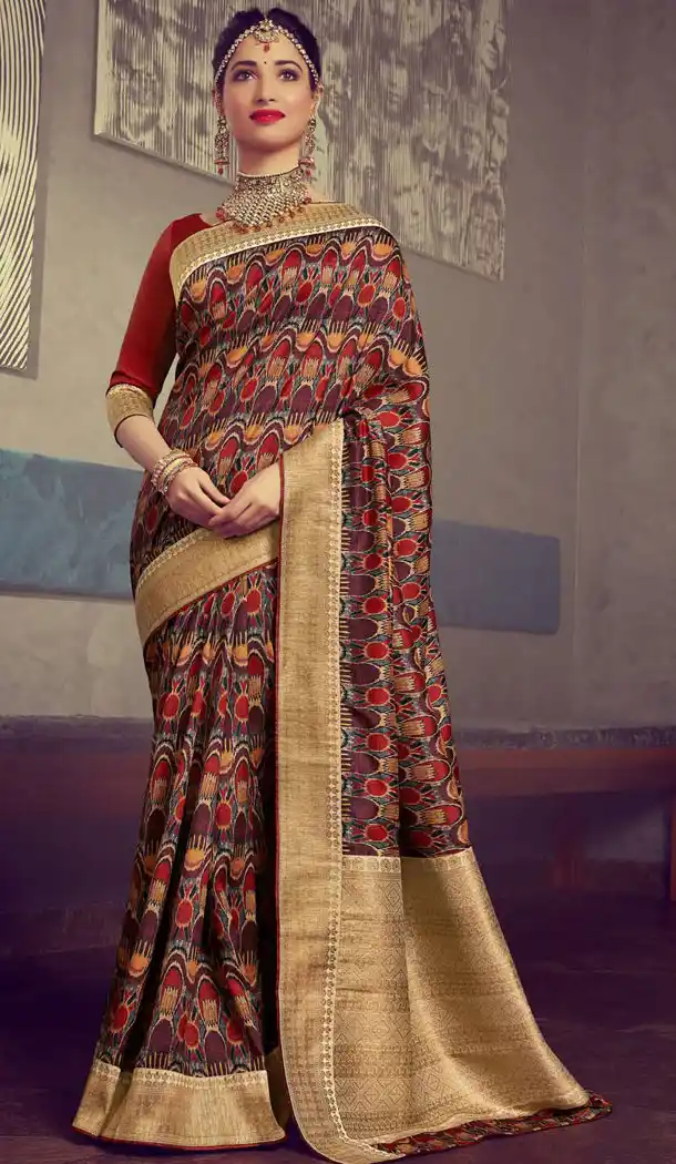 Celebrity Tamannaah Bhatia Red Color Crepe Silk Designer Saree 536065929