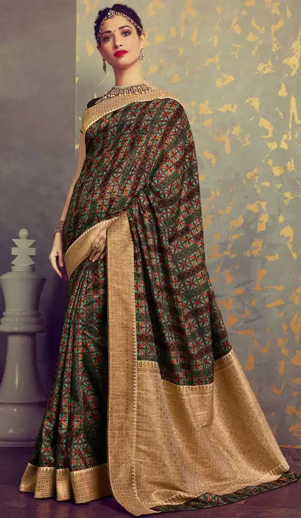 Celebrity Tamannaah Bhatia Brown Color Crepe Silk Designer Saree 536065930
