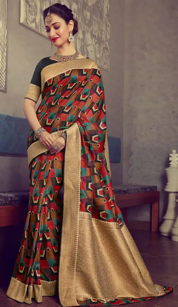 Celebrity Tamannaah Bhatia Black Color Crepe Silk Designer Saree 536065933