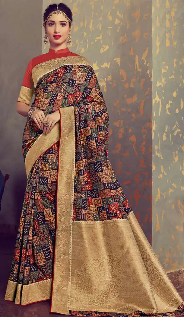 Celebrity Tamannaah Bhatia Red Color Crepe Silk Designer Saree 536065934
