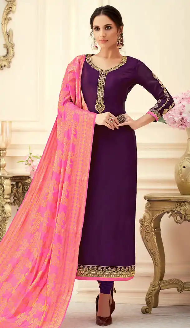 Charming Purple Color Satin Georgette Party Plus Size Salwar Kameez - 536966019