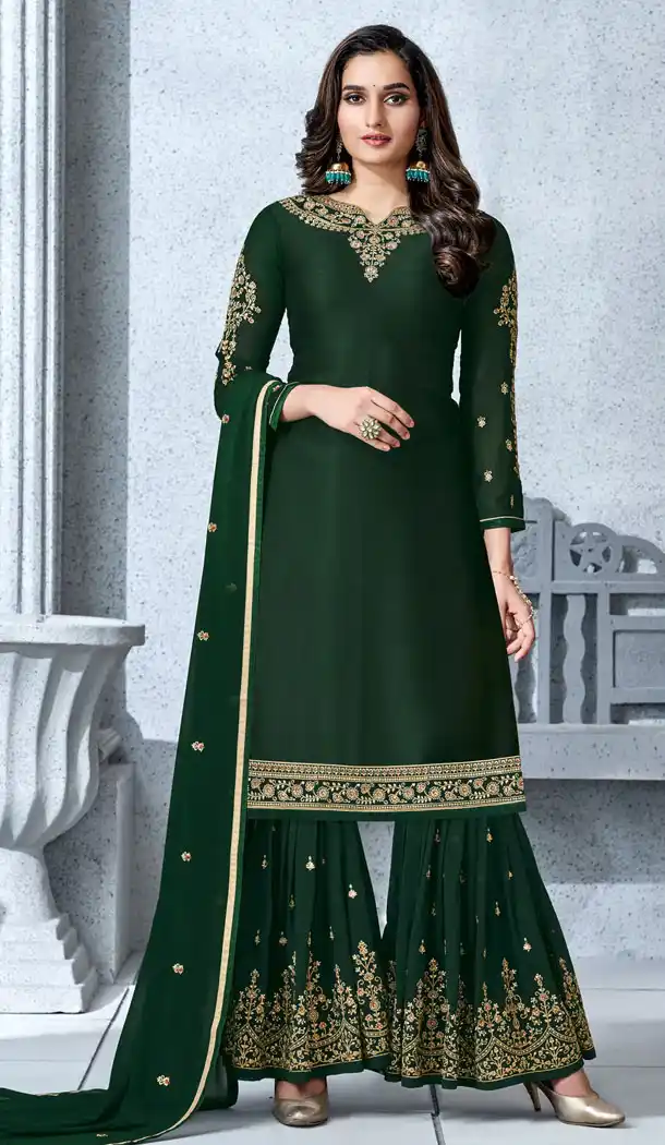 Stunning Green Color Faux Georgette Party Wear Sharara Salwar Kameez - 537166028