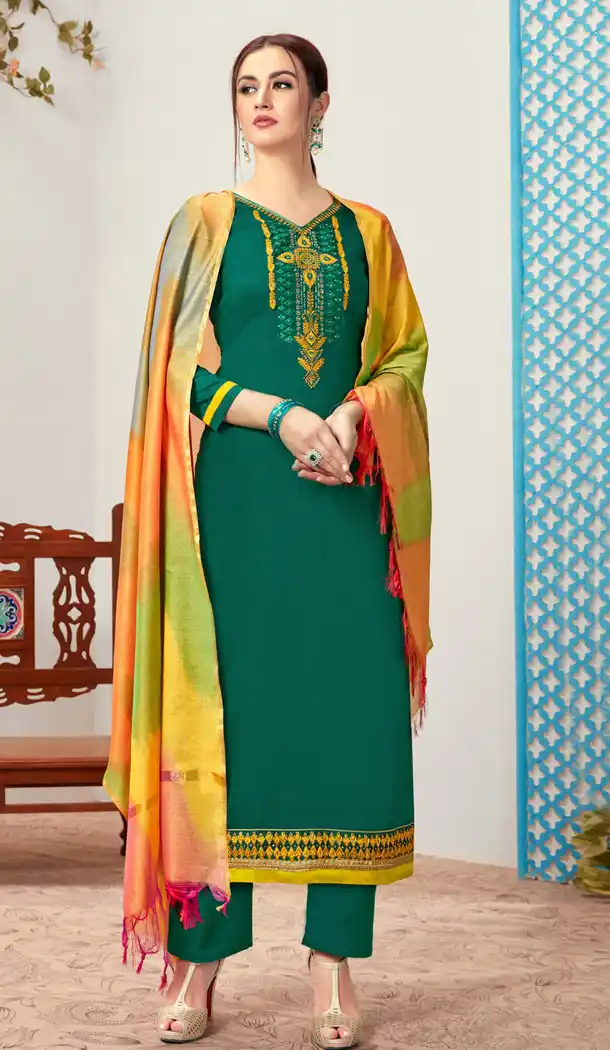 Divine Green Color Pure Cotton Casual Office Wear Plus Size Salwar Kameez