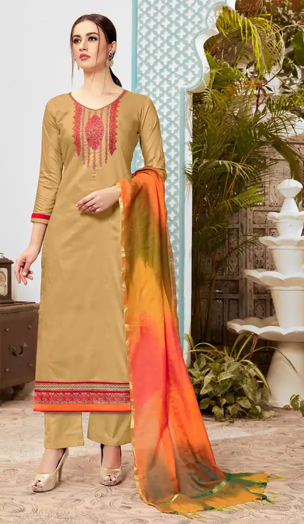Magnificent Beige Color Pure Cotton Casual Office Wear Plus Size Salwar Kameez - 537266034