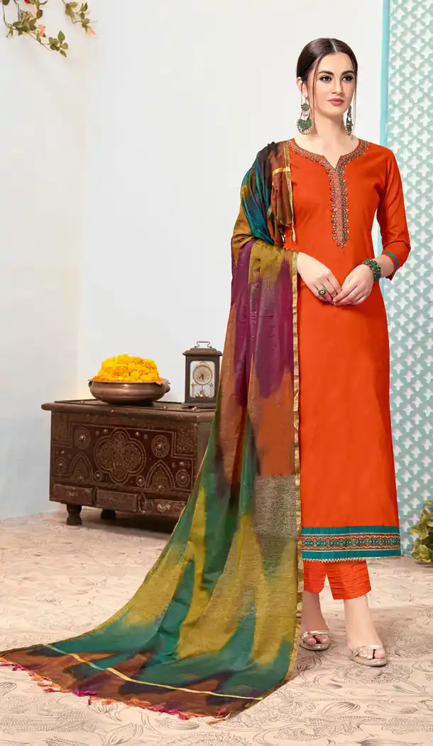 Orange Color Pure Cotton Casual Office Wear Plus Size Salwar Kameez - 537266036