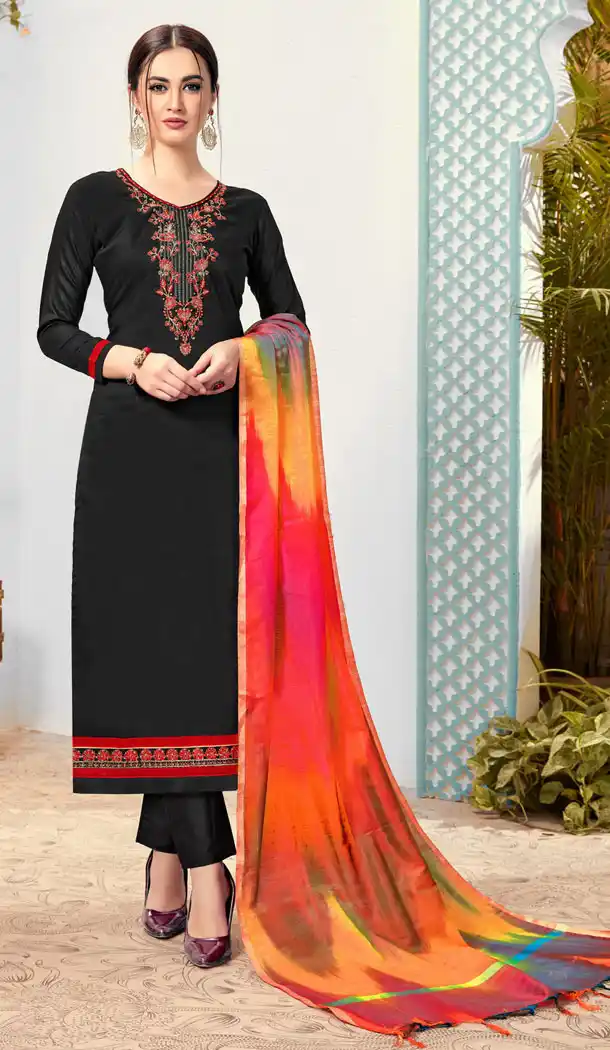 Charming Black Color Pure Cotton Casual Office Wear Plus Size Salwar Kameez - 537266037