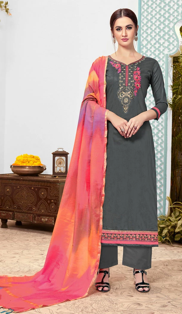Grey Color Pure Cotton Casual Office Wear Plus Size Salwar Kameez - 537266040