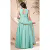 Fascinating Pista Color Nylon Designer Readymade Plus Size Gown Suit