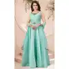Fascinating Pista Color Nylon Designer Readymade Plus Size Gown Suit