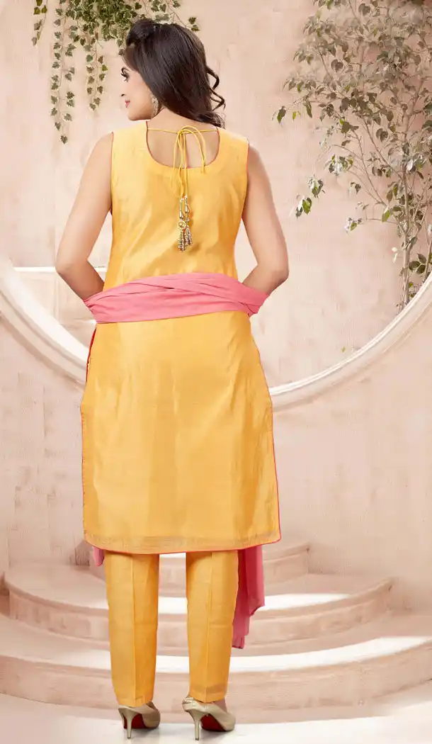 Orange Color Chanderi Designer Readymade Plus Size Salwar Suit - 540366628