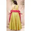 Yellow Color Chanderi Strip Designer Readymade Plus Size Gown Suit
