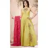 Yellow Color Chanderi Strip Designer Readymade Plus Size Gown Suit