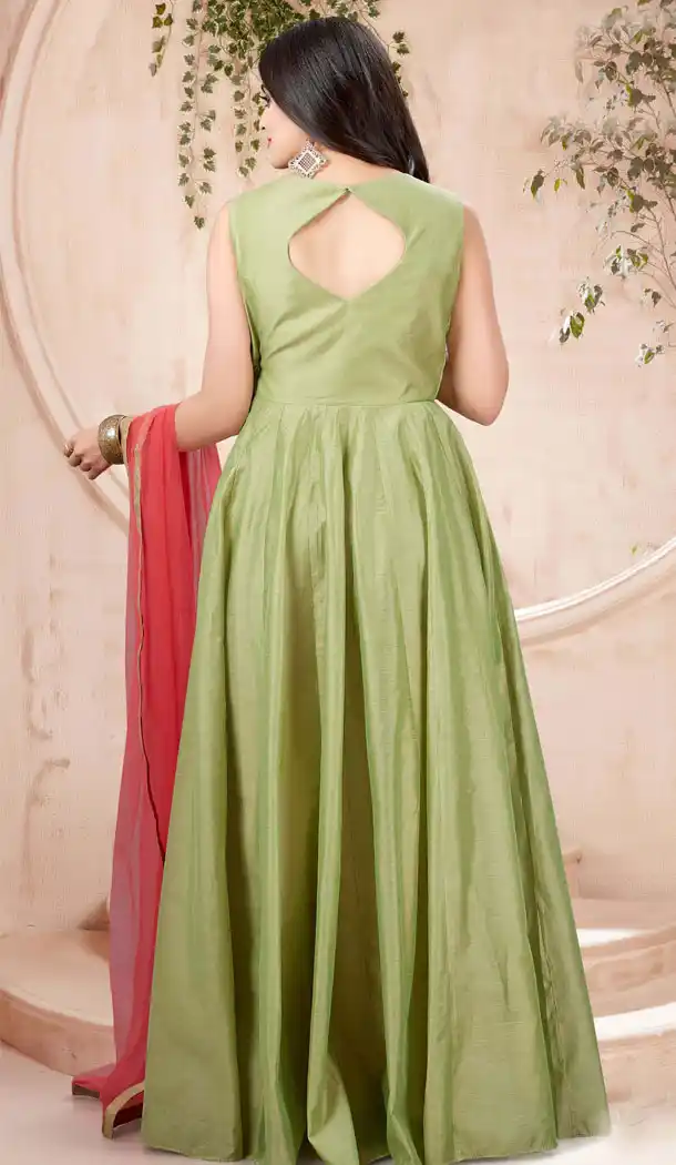 Light Mehdi Color Chanderi Designer Readymade Plus Size Gown Suit - 540366630