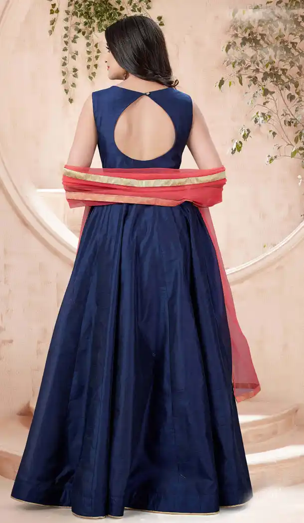 Navy Blue Color Chanderi Designer Readymade Plus Size Gown Suit - 540366631