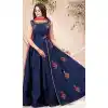 Navy Blue Color Chanderi Designer Readymade Plus Size Gown Suit