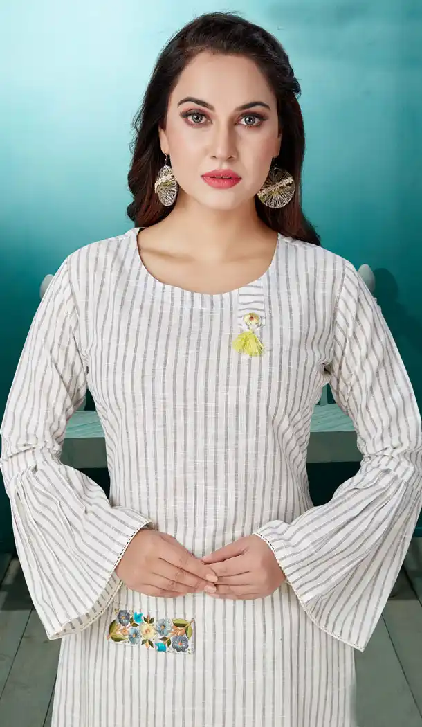 Adorable Off White Color Cotton Party Wear Readymade Salwar Kameez - 540166609